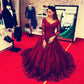 Sexy Long Sleeve فساتين السهرة Elegant Ball Gown Prom Dress Luxury Lace Embroidery Party Dresses Green Vestidos De Noche