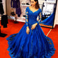 Sexy Long Sleeve فساتين السهرة Elegant Ball Gown Prom Dress Luxury Lace Embroidery Party Dresses Green Vestidos De Noche