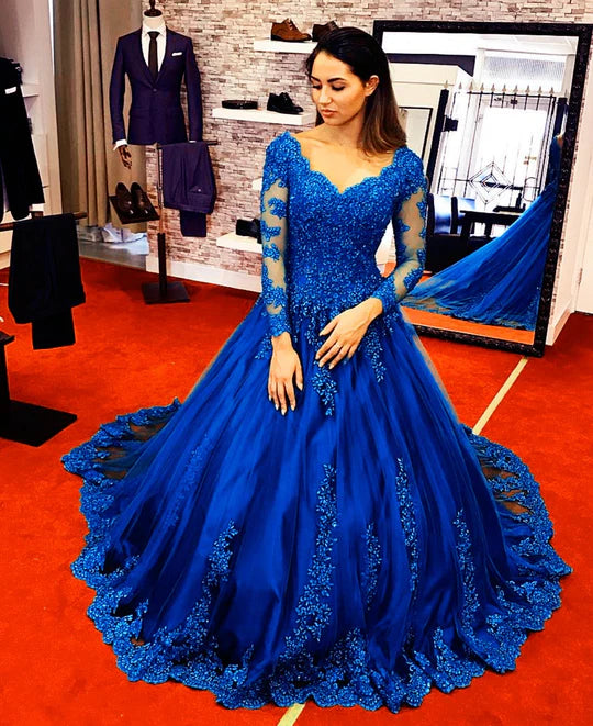 Sexy Long Sleeve فساتين السهرة Elegant Ball Gown Prom Dress Luxury Lace Embroidery Party Dresses Green Vestidos De Noche