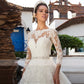 Gorgeous Tulle Jewel Neckline A-line Wedding Dress With Fully Lace Appliques Beadings Belt 3/4 Sleeves Bridal Gowns