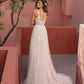 A-Line Embroidered Tulle Wedding Dress with V-Neckline Bridal Gown Court Train Modern Princess Mermaid Satin Vestido De Novia Wedding Dress Bow Satin