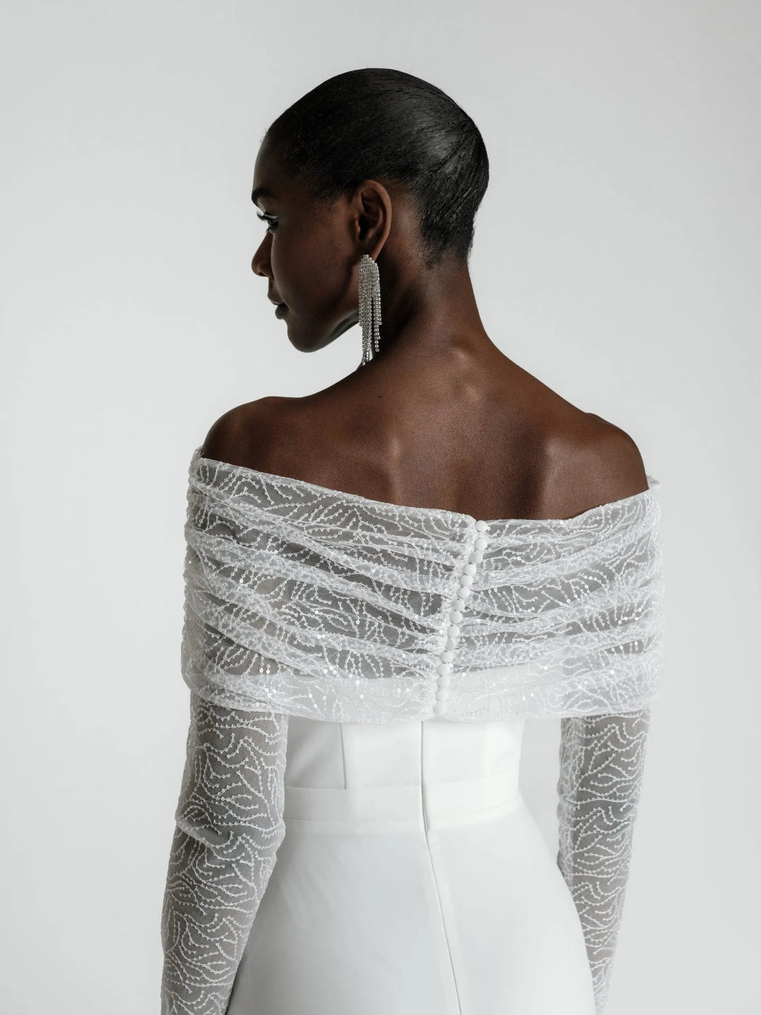 Wedding Bandeau Top with Sequin Modern Wedding Dress Vestido De Novia Gown Satin Princess Bridal Mermaid Bow Satin Court Train Sleeves Satin