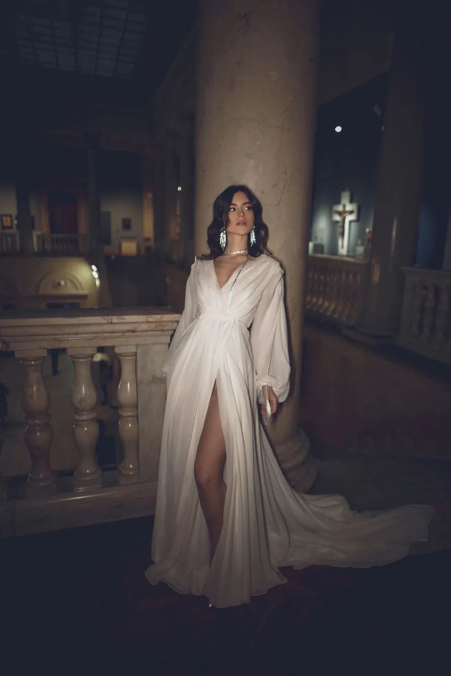 Beach V-neck Beach Wedding Dresses Robe De Mariee Side Split Backless Long Formal Boho A-line Bridal Gowns Robe De Mariée 20w