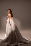 Radiant A-Line Wedding Dress with V-Neckline and Shimmering Fabric Satin
