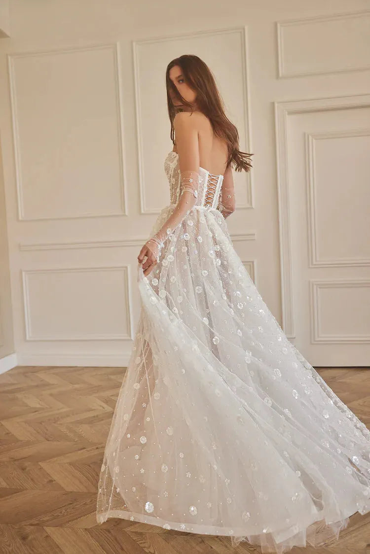 Boho Romantic A-Line Wedding Dresses Sweetheart Sequins Flowers Tulle Brides Party Gowns Leg Slit Lace Up Long Bridal Gown White 26W
