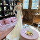 Elegant Mermaid Wedding Dresses for Women High Lace Long Sleeves Brides Dress for Women Button Train Long Evening Gowns