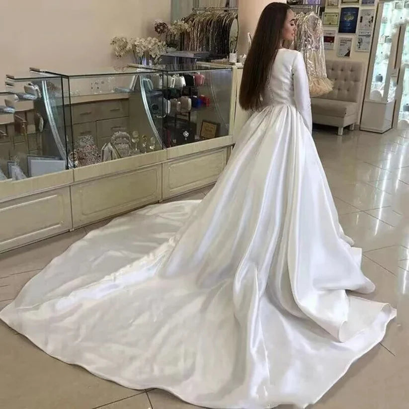 Abiti da sposa principessa in raso a maniche lunghe abiti da sposa musulmani abiti da sposa bianca vestido de nolia