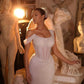 13c Gaun Perkahwinan Mermaid Putih dari bahu Glitter Sequin Bride Dress High Split Wedding Evening Prom Gaun Plus Saiz