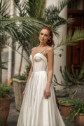 Chic Minimalist A-Line Wedding Dress with Sweetheart Neckline and Spaghetti Straps for a Sleek Bridal Look Satin