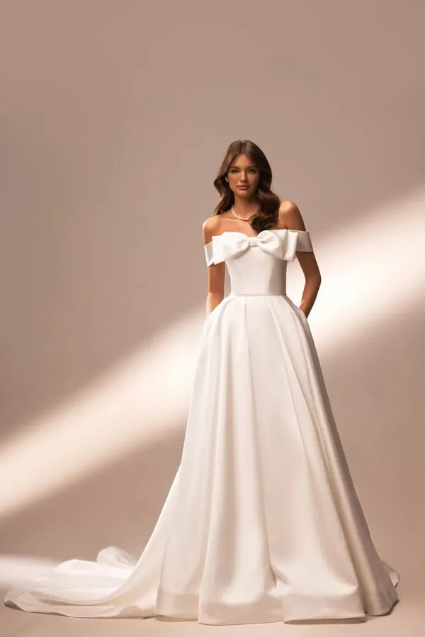 Elegant Satin Wedding Dress Off The Shoulder A-Line For Women Floor Length Bridal Gowns Customize To Measures Robe De Mariee Satin