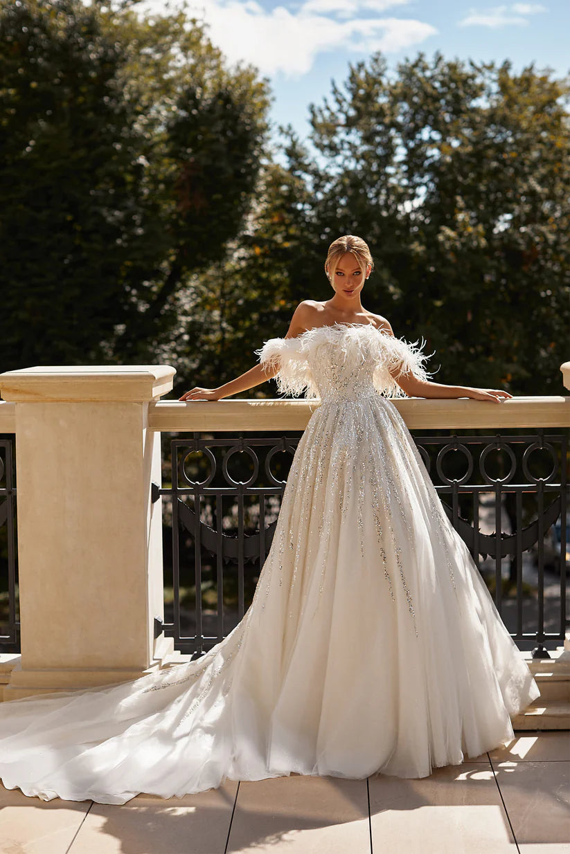 Vestidos De Novia glamurosos con cuello barco, decoración De plumas, Vestidos De Novia con hombros descubiertos, batas sexis con Espalda descubierta, Vestidos De Novia 