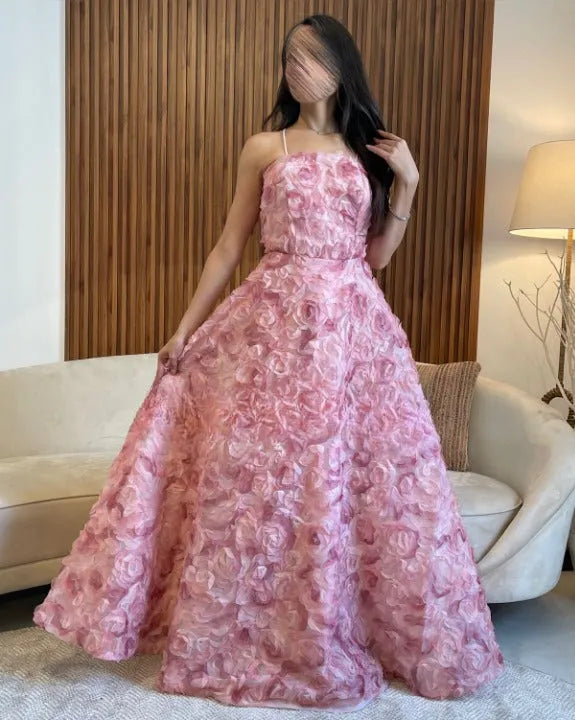 Flowers Lace A-line Prom Dressess Spaghetti Strap Floor-Length Vestidos De Noche Elegant Sleeveless Tulle Cocktail Party as pic