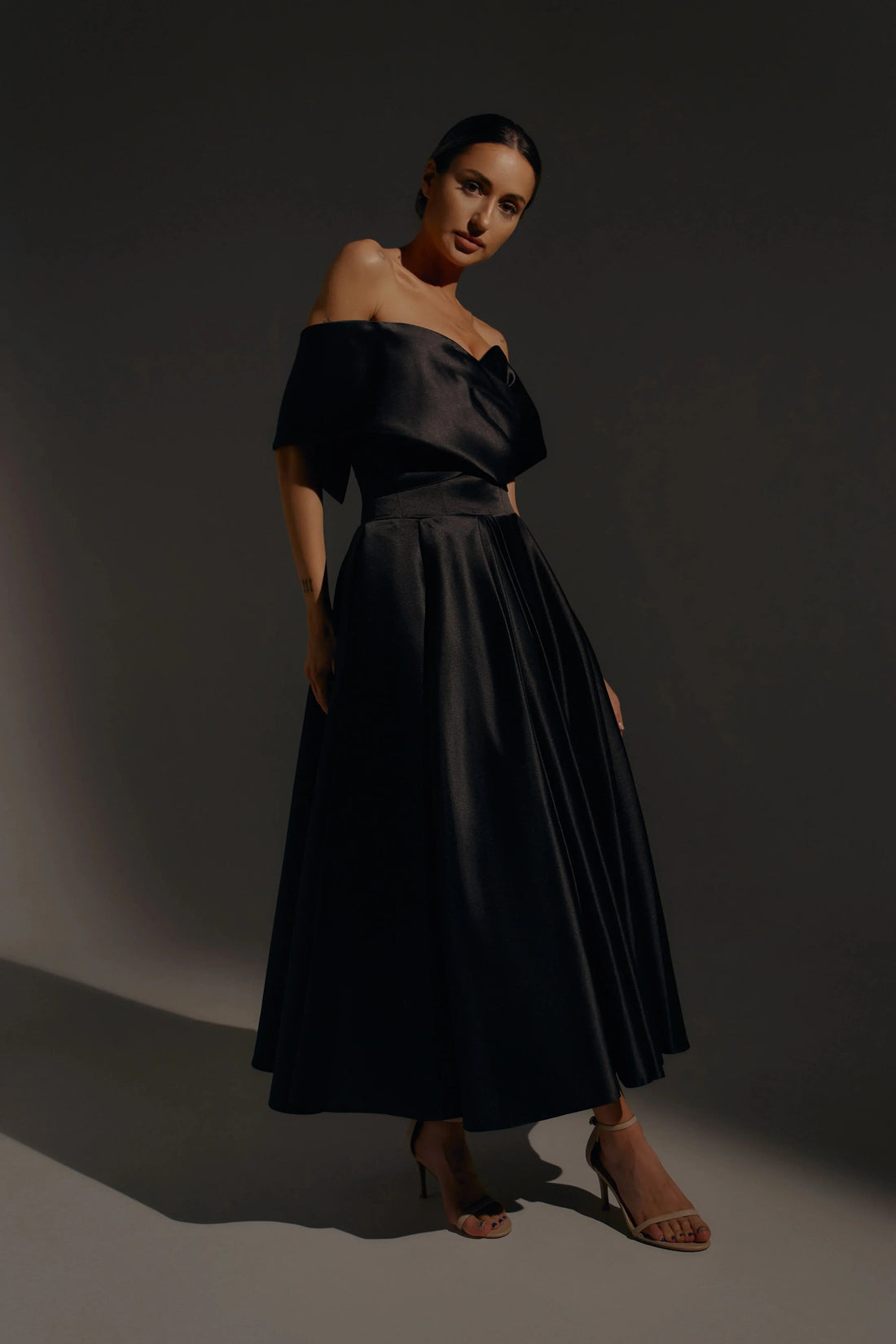 Black Satin Midi Dress Vestido De Novia Satin Mermaid Princess Bridal Gown Bow Simple Court Train Wedding Dress Satin