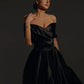 Black Satin Midi Dress Vestido De Novia Satin Mermaid Princess Bridal Gown Bow  Simple Court Train Wedding Dress