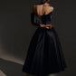 Black Satin Midi Dress Vestido De Novia Satin Mermaid Princess Bridal Gown Bow  Simple Court Train Wedding Dress