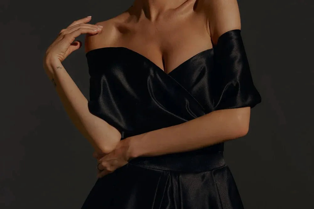 Black Satin Midi Dress Vestido De Novia Satin Mermaid Princess Bridal Gown Bow Simple Court Train Wedding Dress Satin