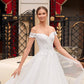 Popular Off Shoulder Wedding Dress V Neck Lace Appliques Tulle Court Train Bridal Dresses Marriage Gowns 2021