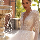 Shiny Lace Boho Wedding Dress A Line Long Sleeve Tulle Bridal Dresses Vintage Lace Wedding Gowns