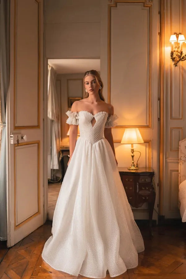 Elegant A-Line Wedding Dresses Sweetheart Glitter Corset Back Bridal Dress Princess Wedding Ball Prom Gowns Customized Satin