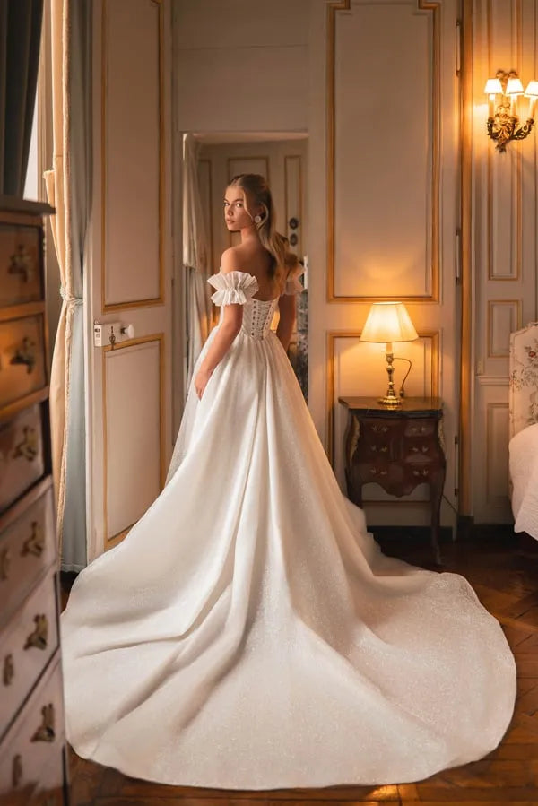 Elegant A-Line Wedding Dresses Sweetheart Glitter Corset Back Bridal Dress Princess Wedding Ball Prom Gowns Customized Satin