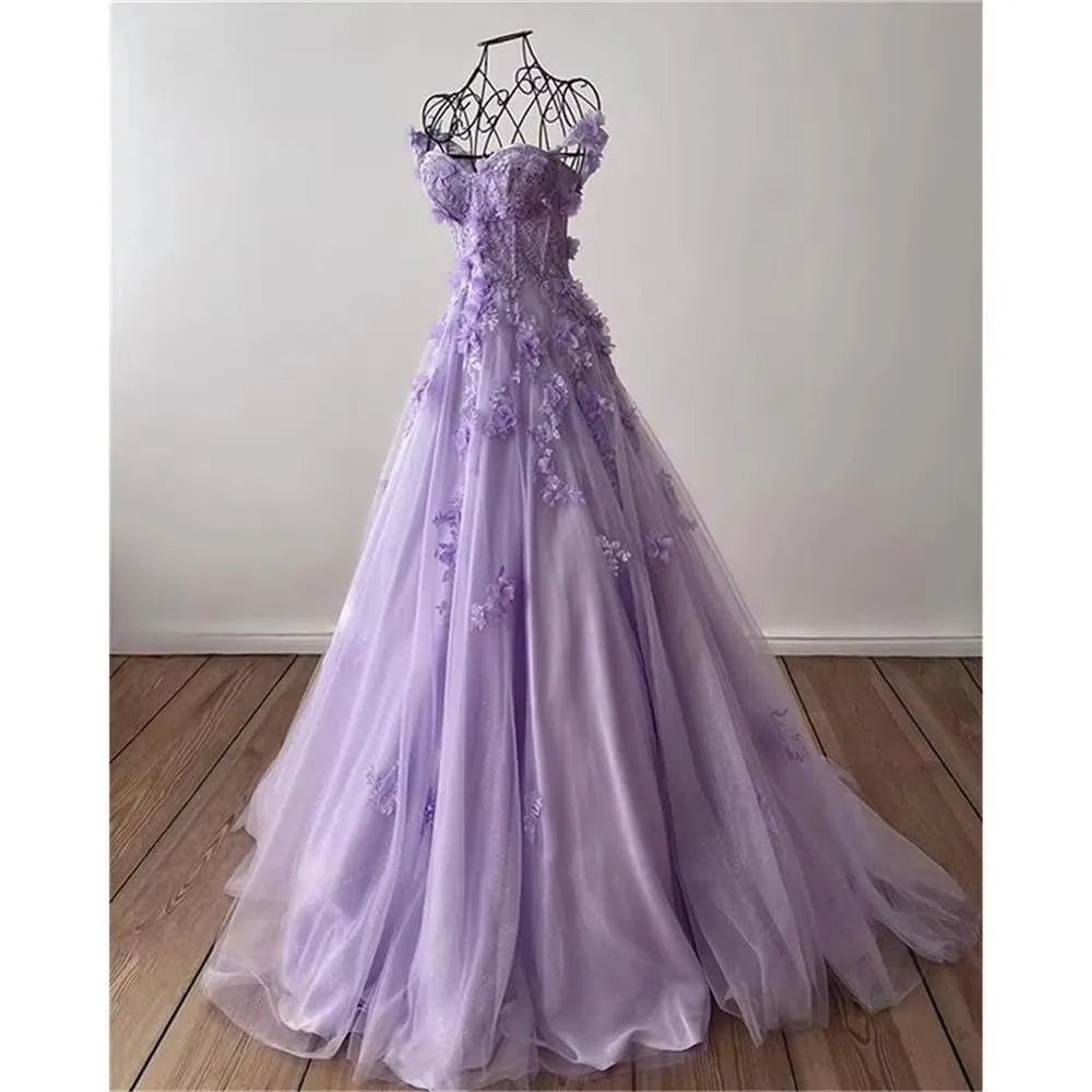 Princess Sweetheart Prom Dressess A-line Tulle Flower Appliques Vestidos De Noche Elegant Sleeveless Cocktail Party as pic