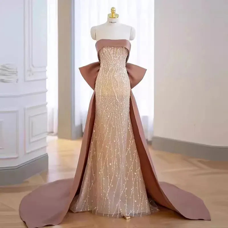 Sequins Elegant Dress Woman Plus Size Off the Shoulder Evening Dresses Long Luxury Backless Muslim Wedding Dress Gala Women Ivory