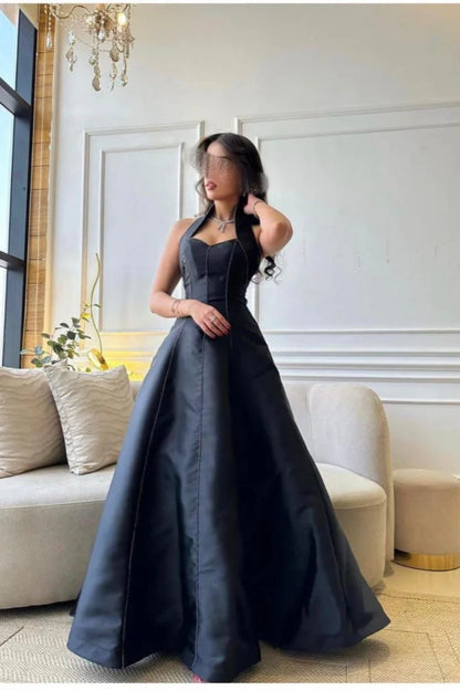 Modest فساتين السهرة Vestidos De Fiesta con cuello Halter negros, sin mangas, Sexy, con espalda abierta