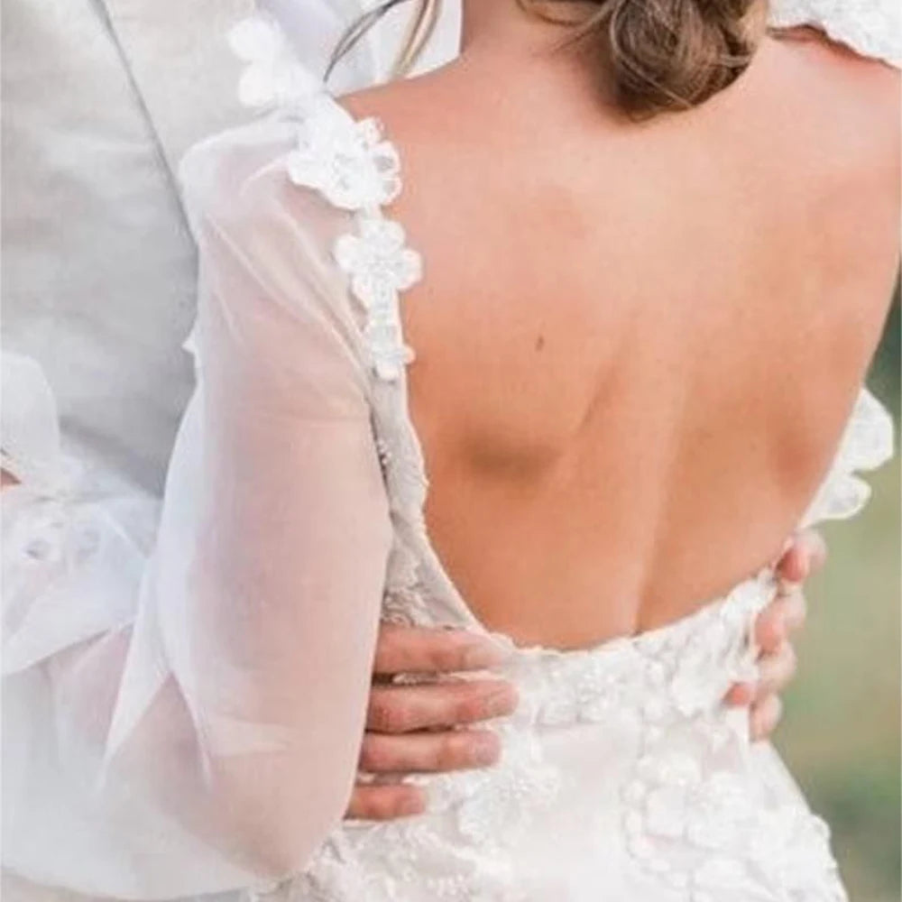 Abiti da sposa Mini Principessa Appliques Lunga maniche a sbuffi con abiti da ballo con spose magne