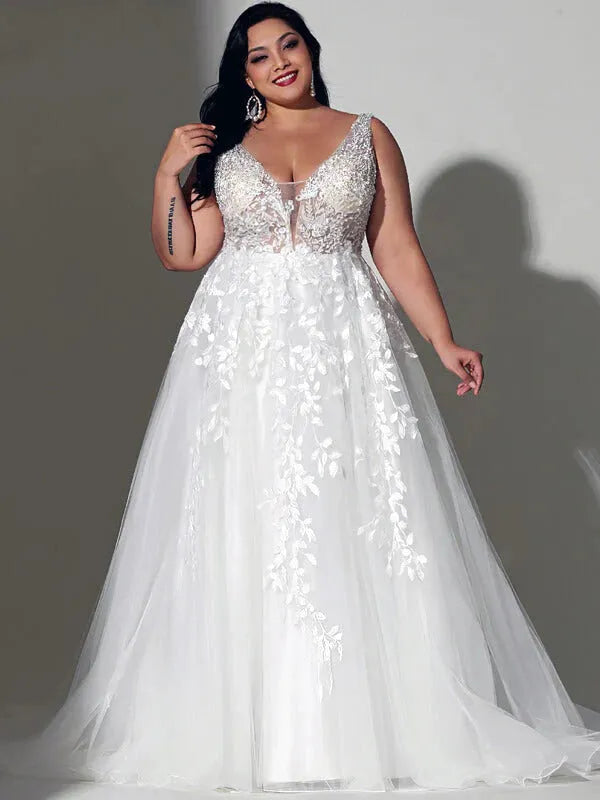 Lace Boho Wedding Dresses For Plus Size Women Bride Sleeveless A Line Ivory V Neck White Curve Bridal Gown Ivory 14w Boho Plus Size