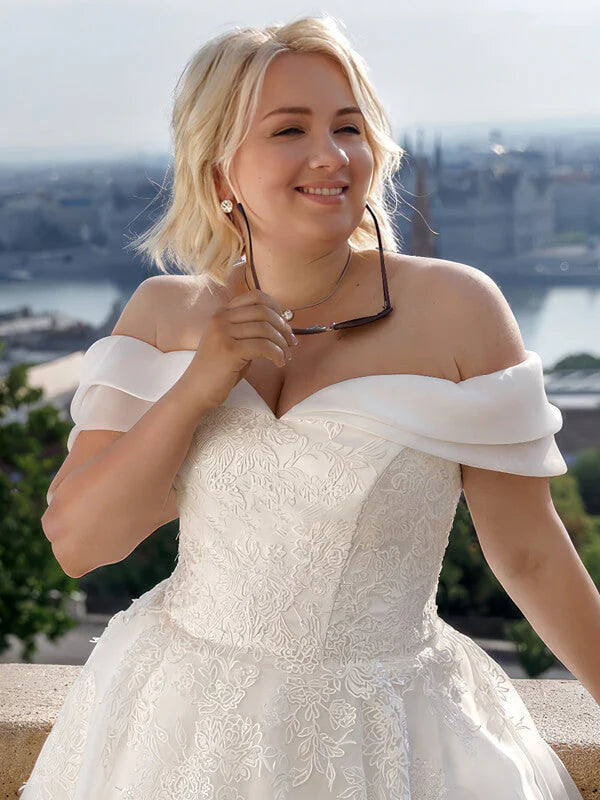 Plus Size Women Braut Kleider von Schulterspitzen Hochzeitskleid A-Line Tüll Brautkleid Vestidos de Novia Abito da Sposa
