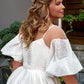 k Plus Size Wedding Dresses For Bride Off The Shoulder Short Sleeves Bride Gowns Lace Up Sweep Train A-Line Robe De Mariée