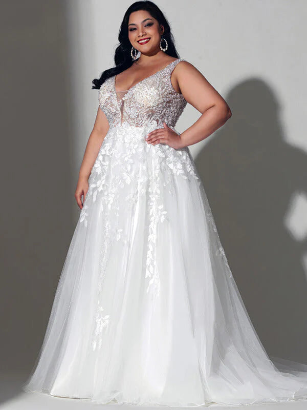 Lace Boho Brautkleider für Plus Size Women Braut Ärmel ein Linie Elfenbein V Hals weißer Kurve Brautkleid