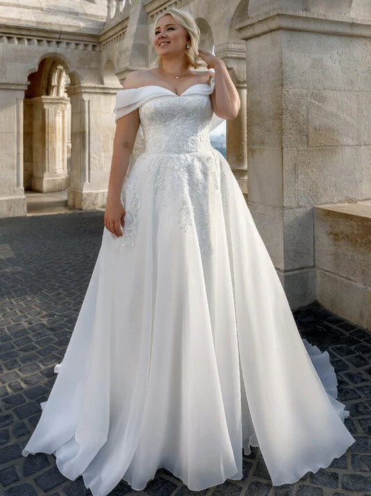 Grande taille femmes robes De mariée épaules dénudées dentelle robe De mariée a-ligne Tulle robe De mariée robes De Novia Abito Da Sposa 