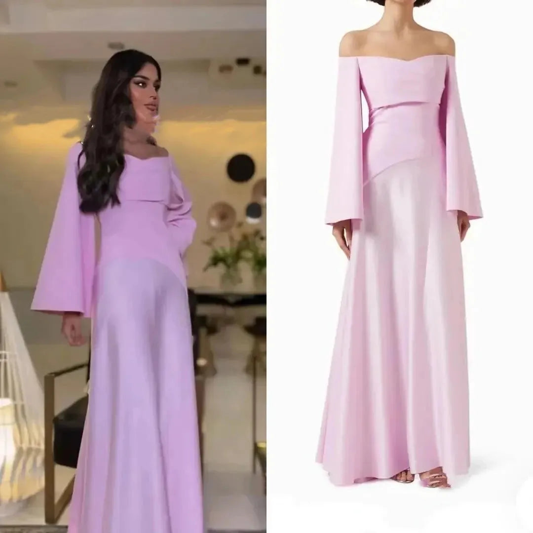 Muslim Taffeta Prom Dresses Modest A-line vestidos de noche Elegant Long Sleeves Off the Shoulder Formal Evening as pic 2
