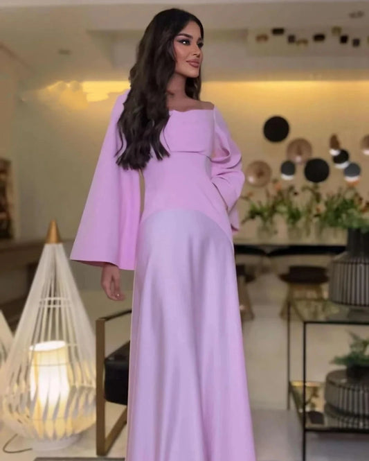 Muslim Taffeta Prom Dresses Modest A-line vestidos de noche Elegant Long Sleeves Off the Shoulder Formal Evening