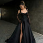 Gothic A-line Prom Dress Elegant Silk Satin Evening dress Sweep Tail فستان سهرة Sweet Spaghetti Strap Party Dresses