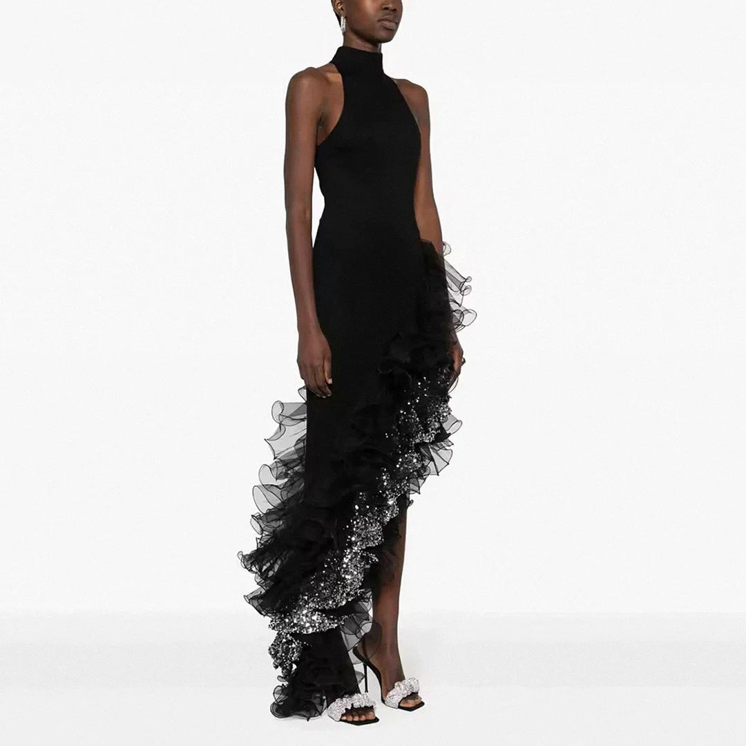 Top Quality Women Sexy Off the Shoulder Shinning Ruffles Bodycon Bandage Long Dress Celebrate Fashion Evening Party Outfit