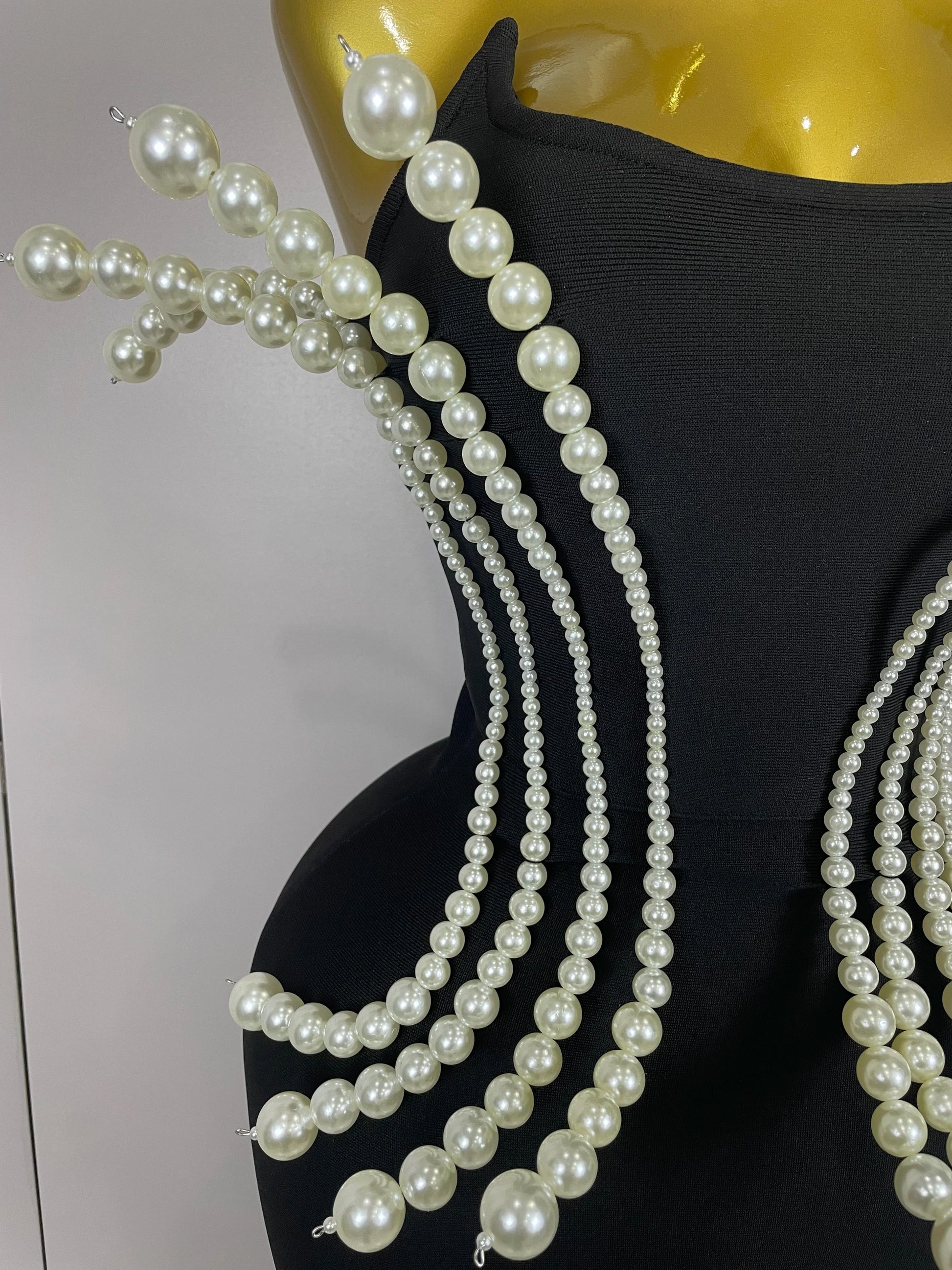 Sexy Strapless Pearl Beading Bodycon Long Bandage Dress Women Fashion Elegant Evening Party Luxury Birthday Dresses