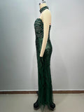 Dark Green Shining Sequin Neck Chain Strapless Ankle Length Dress Woman Cocktail Party Dress Celebrity Birthday Party Vestido