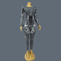 Fancy Sexy Black White Striped Printing Rhinestone Jumpsuit Bar Nightclub Stage Performance Bodycon Leggings for Women Mawenku