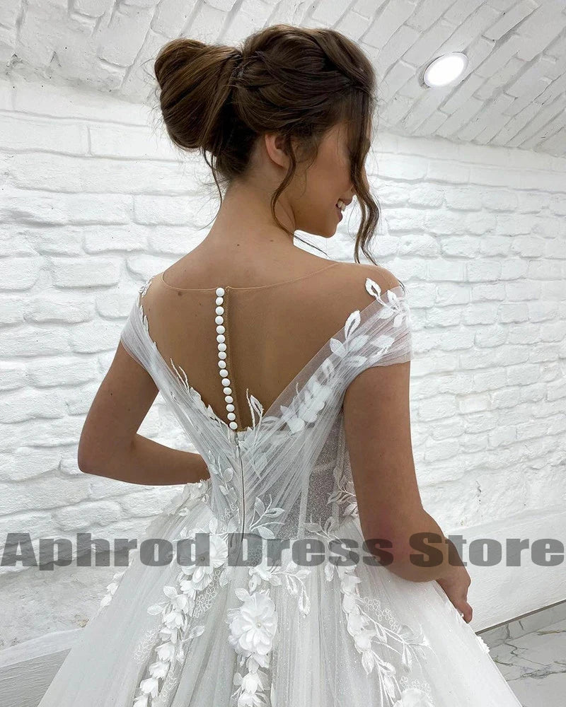 Wunderschöne Frauen Brautkleider A-Line 3D Spitzenapplikat Bohemian Brautkleider Prinzessin formelle Strandparty sexy V-Ausschnitt Robe