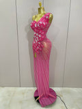 Luxury Shinning Rhinestones Flowers Sexy One Shoulder Bodycon Maxi Long Dress Women Evening Birthday Party Stage Costume