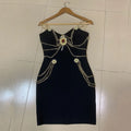 Runway Fashion Maxi Long Bandage Dress Open Fork Chains Strap Fashion Beading Bandage Dress Cocktail Party Bodycon Dresses as photo 1