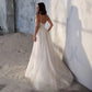 Sexy Sparkling Wedding Dresses Spaghetti Straps V Neck Sequined Lace High Slit Soft Tulle Bridal Gowns Backless Robes De Mariée