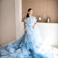 Dream Blue Layered Tulle Prom Dresses Extra Long Train Ball Gown Bridal Shower Dress Wedding Photoshoot Gown فساتين مناسبة رسمية