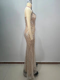 Luxury Diamond Champagne Sequins Sexy Straplerss Ankle Length Dress Woman Birthday Party Dress Celebrity Cocktail Party Vestido