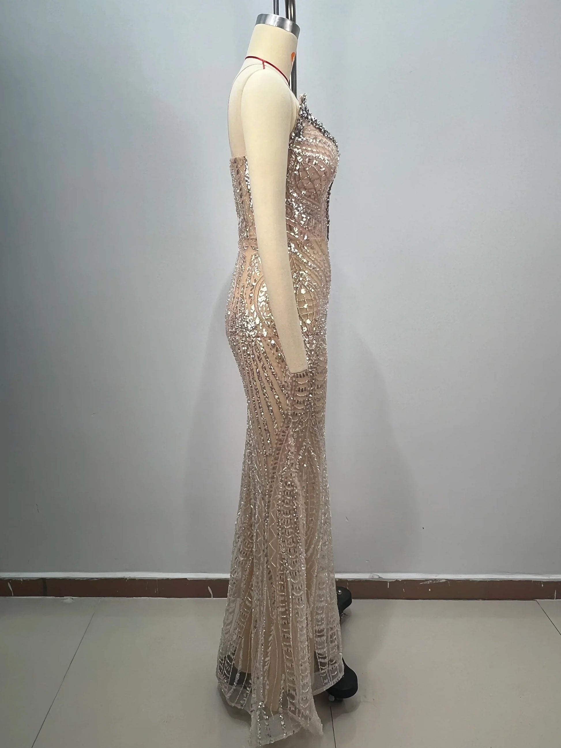 Luxury Diamond Champagne Sequins Sexy Straplerss Ankle Length Dress Woman Birthday Party Dress Celebrity Cocktail Party Vestido