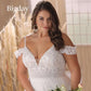 Gaun pengantin A-line plus ukuran yang elegan wanita buka renda putih dari bahu sayang gaun pengantin vestidos de novia