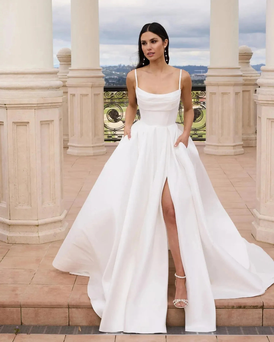 Gorgeous Satin Romantic Wedding Dresses Fascinating Sexy Backless Mermaid Off Shoulder Sleeveless High Split Mopping Bride Gown White