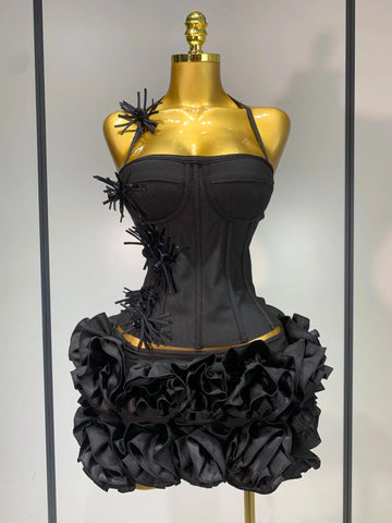 Women Sexy Halter Prom Gown Fashion Celebrity Club Party Two Piece Set Cocktail Elegant Luxury Birthday Party Bandage Outfit black